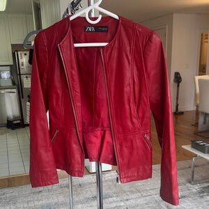 Zara Women's Vibrant Red Leather Jacket